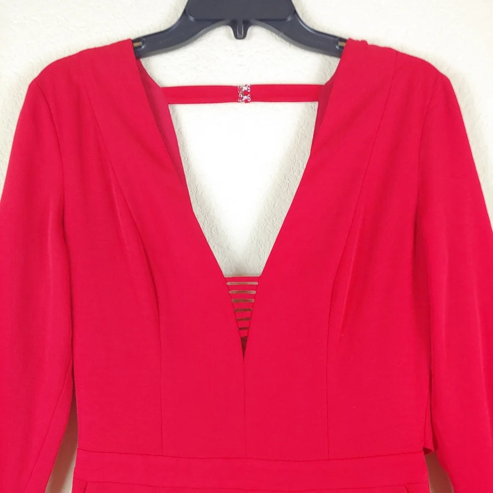 Adelyn Rae Red long sleeves jumpsuit slimly cut open back size small